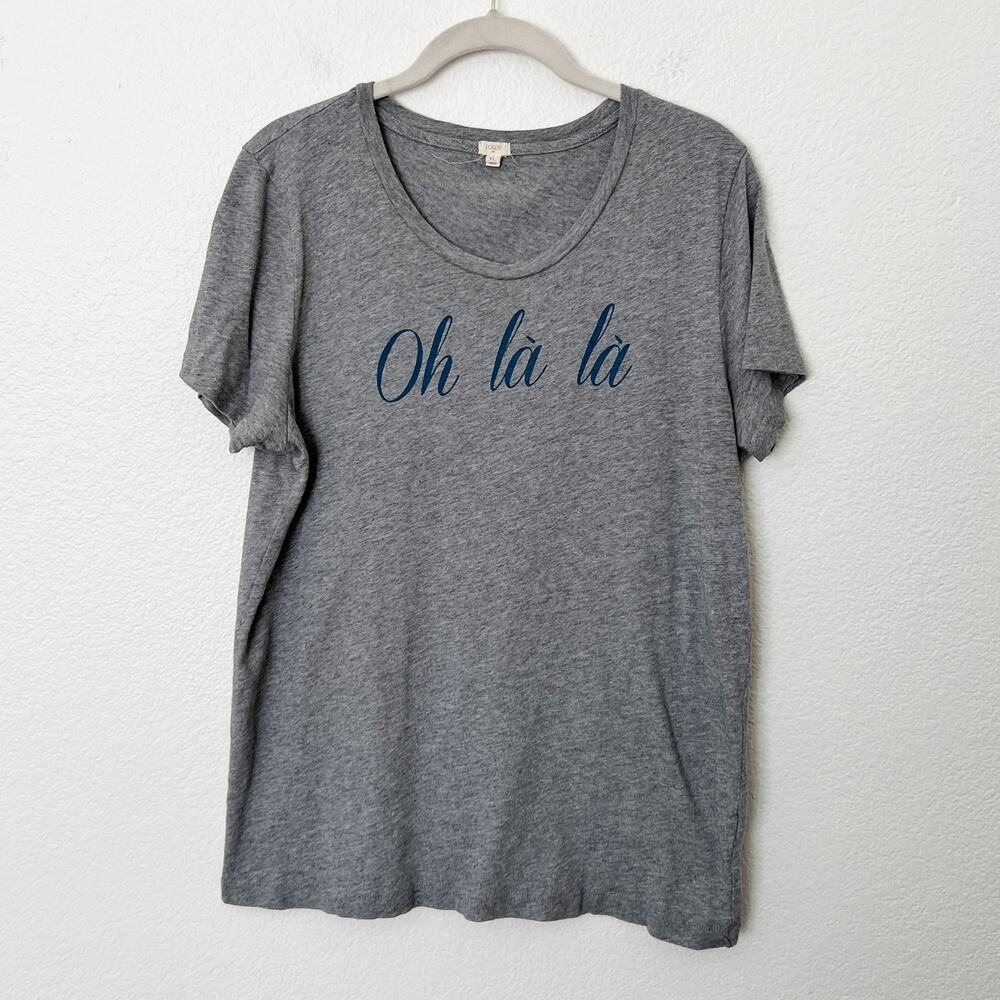 [J. Crew] Gray Oh La La Graphic Print Round Neck Short Sleeve T-Shirt Size XL